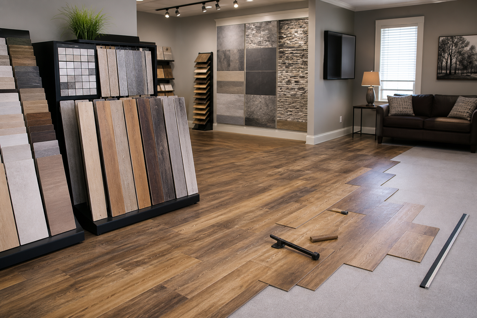 Concept image of flooring materials prepared for a home project